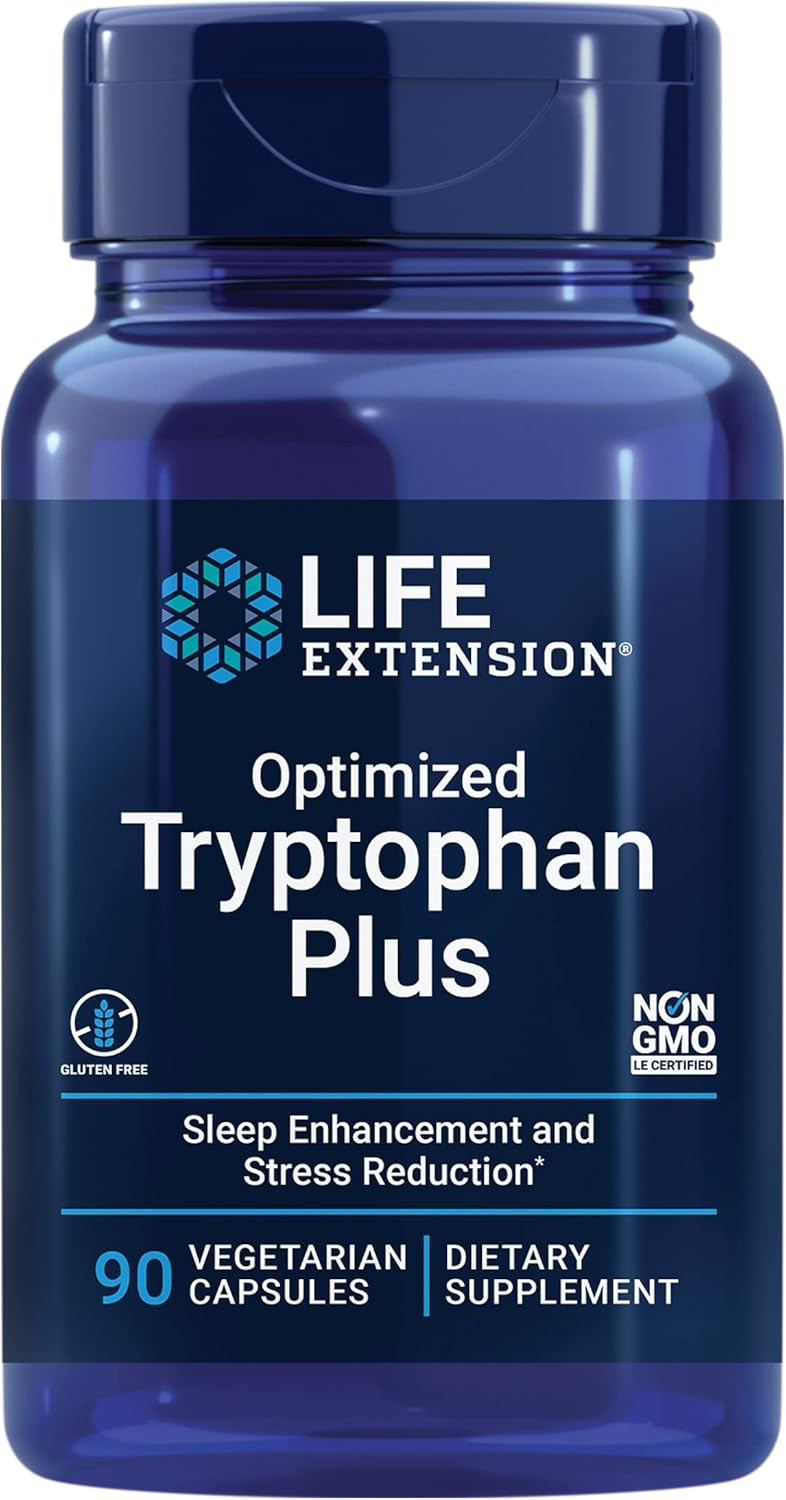 Life Extension Optimized Tryptophan Plus 1000Mg - L-Tryptophan Supplement With Niacin And L-Lysine For Healthy Sleep & Stress Response  Gluten-Free, Non-Gmo, Vegetarian - 90 Capsules
