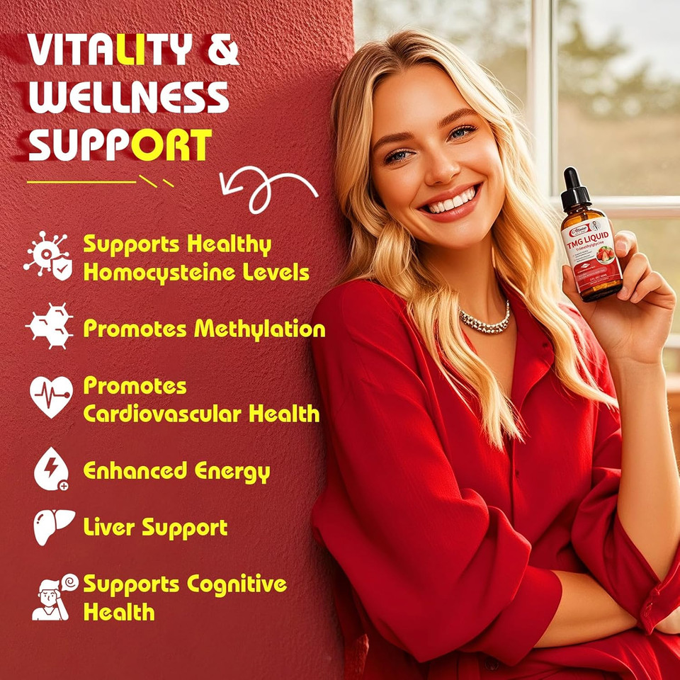 Tmg Liquid Drops 1000Mg - Trimethylglycine Supplement For Methylation Support, Healthy Homocysteine Levels & Cardiovascular Health - Enhanced With B Vitamins & Herbal Blend - 2 Fl Oz