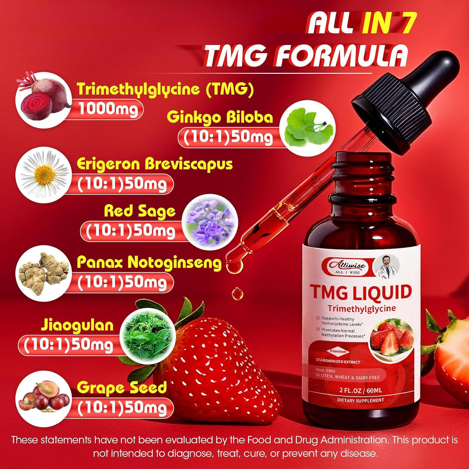 Tmg Liquid Drops 1000Mg - Trimethylglycine Supplement For Methylation Support, Healthy Homocysteine Levels & Cardiovascular Health - Vegan, Non-Gmo, Gluten-Free, Fast Absorption (4 Fl Oz)