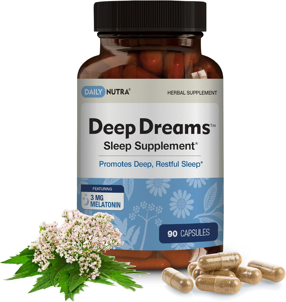 Deep Dreams ~ Natural Sleep Supplement - Promotes Deep, Restful Sleep - Blend Of Melatonin, L-Tryptophan, Apigenin, Valerian, Chamomile, & Passionflower (90 Capsules)