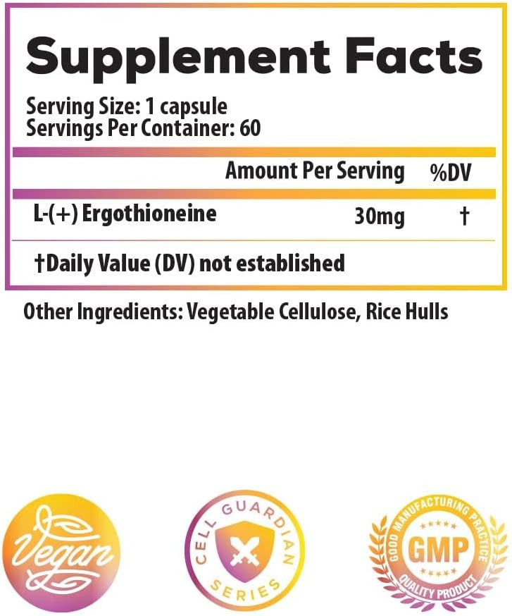 Ideal Infusion Fermentation Based L-Ergothioneine 30Mg: Longevity Vitamin, Antioxidant, Anti-Aging, Heart & Brain Health (60 Servings) Vegan