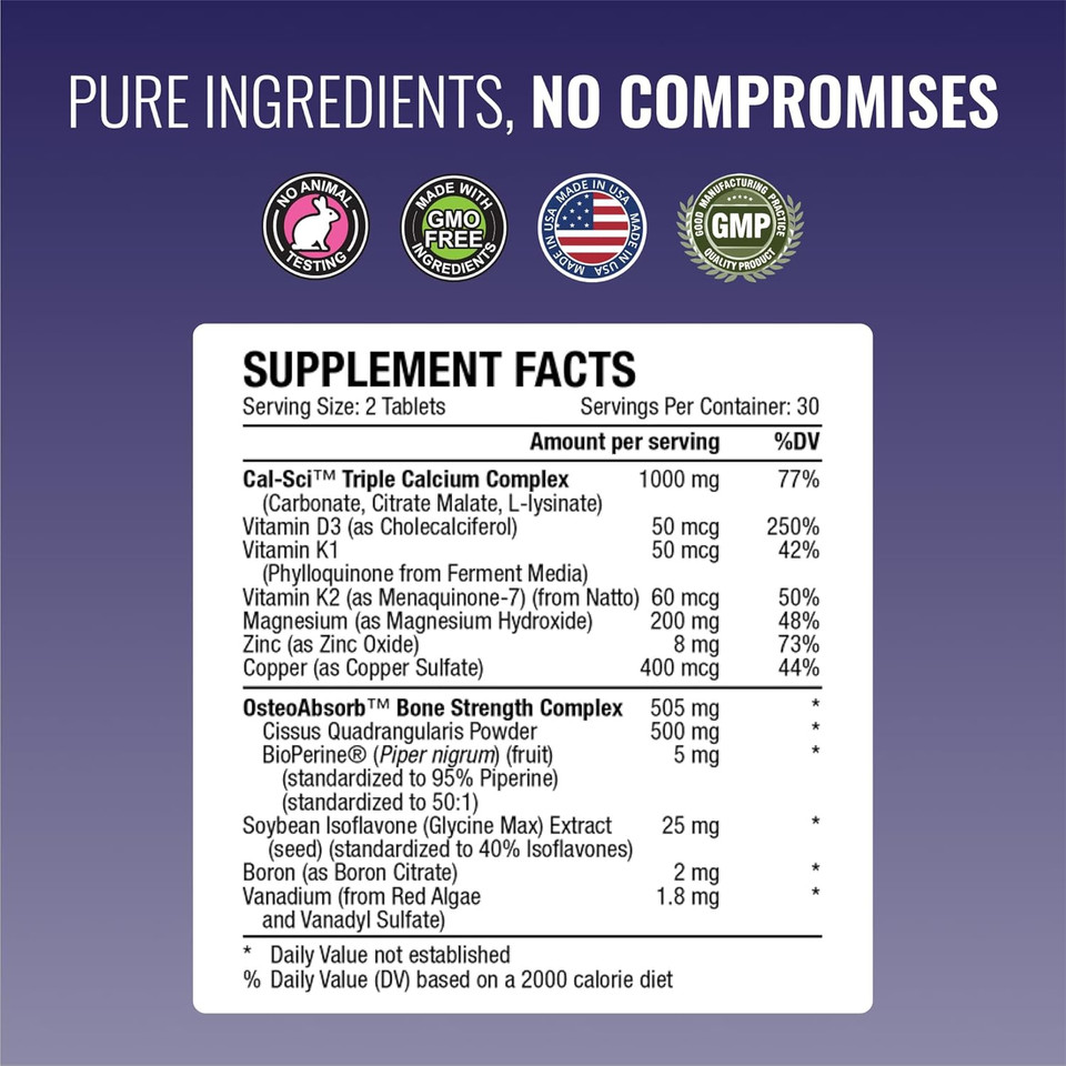 Approved Science Bonesyl - Strengthen Bones, Limit Bone Density Loss - Maintain Overall Bone Health - K2, Bioperine, And Magnesium - 180 Tablets - Vegan - Made In Usa