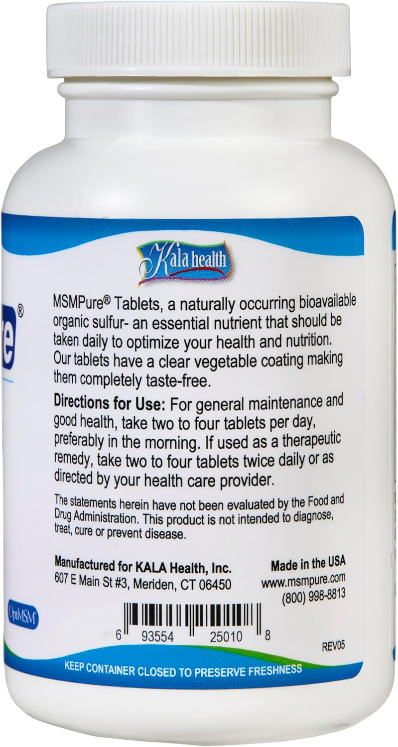 Kala Health Msmpure Msm Tablets  1,000 Mg Us-Made Msm Per Tablet For Joint Health, Skin Appearance, Hair & Nail Support  Coated For Easy Swallowing, Tasteless  40 Count Travel Size