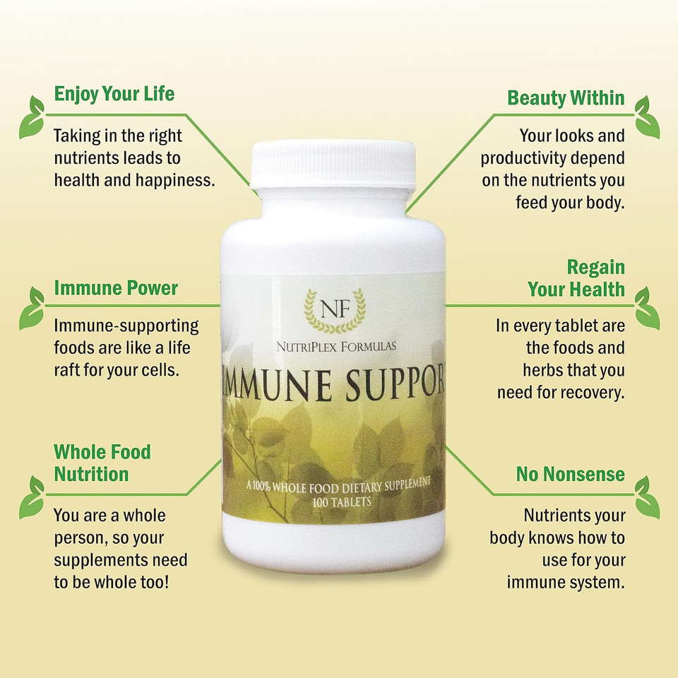 Nutriplex Immune Support Supplement 10 In 1 With Vitamins A B C D E, Carotenoids, Selenium, Antioxidants, Bioflavonoids, Amino Acids, Enzymes, Chlorophyll, Trace Minerals, Phytosterols  100 Tablets