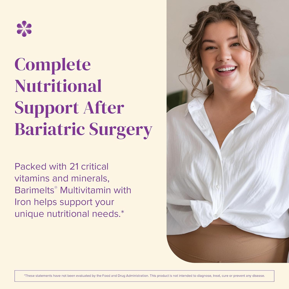 Barimelts Bariatric Multivitamin With Iron, 60 Fast-Dissolving Tablets (1-Month Supply), Sugar-Free Bariatric Vitamins For Women, Natural Blueberry Flavor?