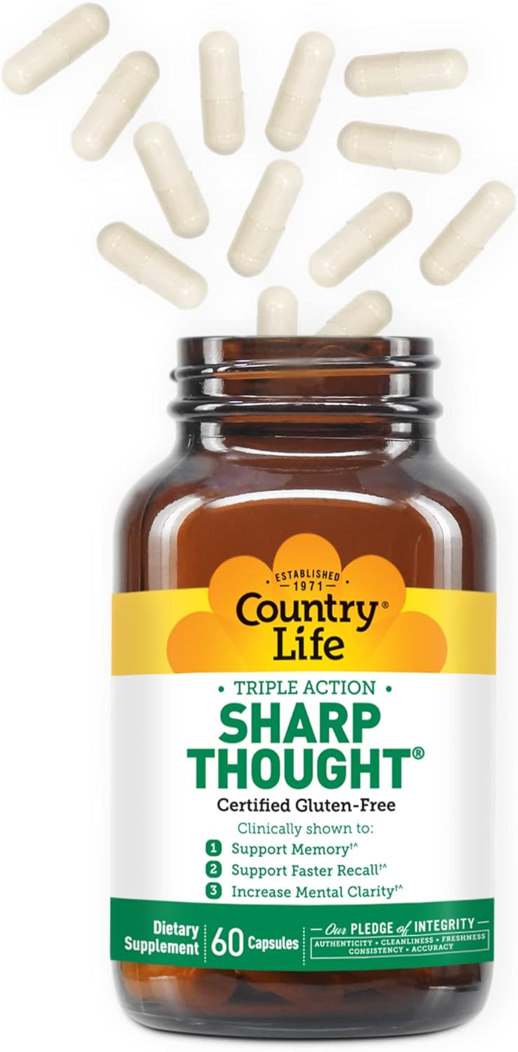 Country Life Sharp Thought - Memory & Cognitive Support Supplement  Sharp-Ps Gold Phosphatidylserine + Dha  Promotes Mental Clarity & Faster Recall  Gluten-Free, 60 Capsules