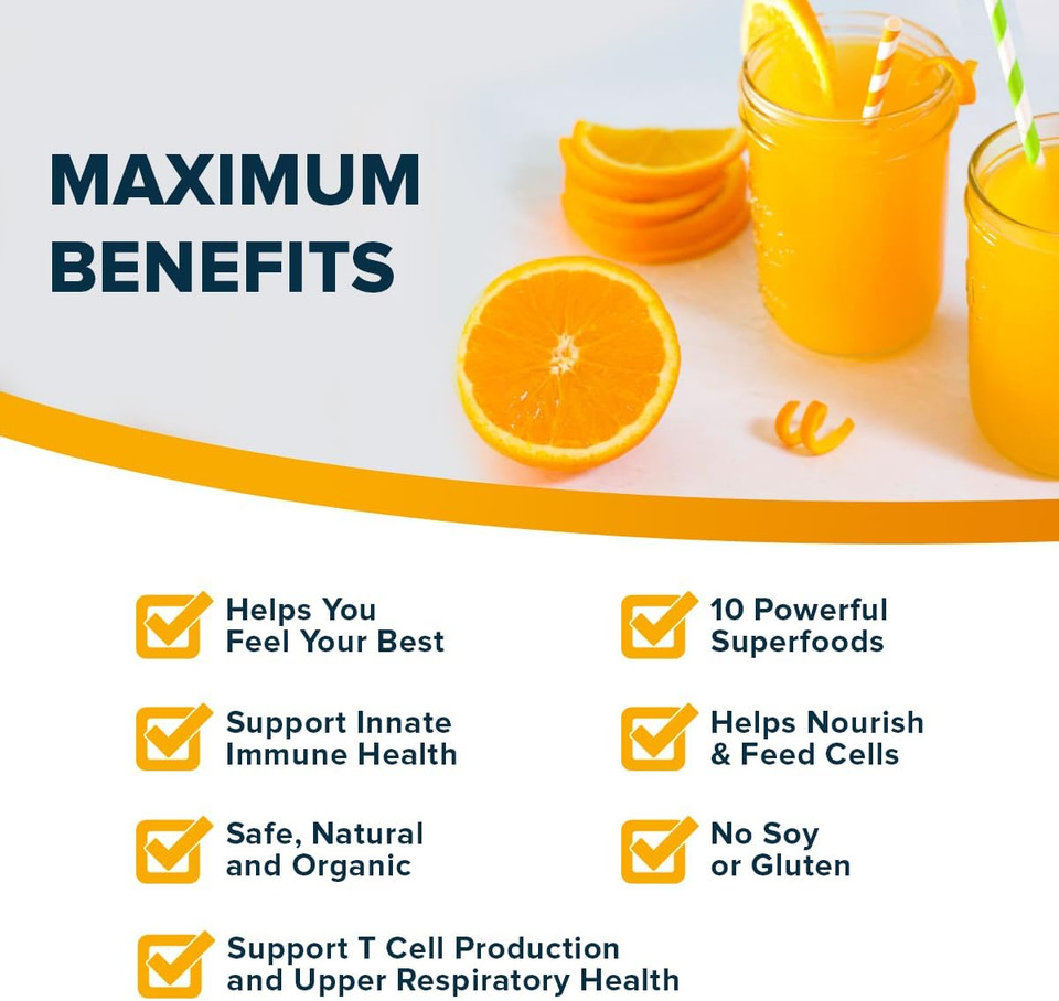 Organifi Immunity - Organic Superfood Immunity Support - 15 Single Serve Packets - Immunity Powder For T Cell Production And Upper Respiratory Health - Mushroom Beta Glucans, Vitamin C, D And Zinc