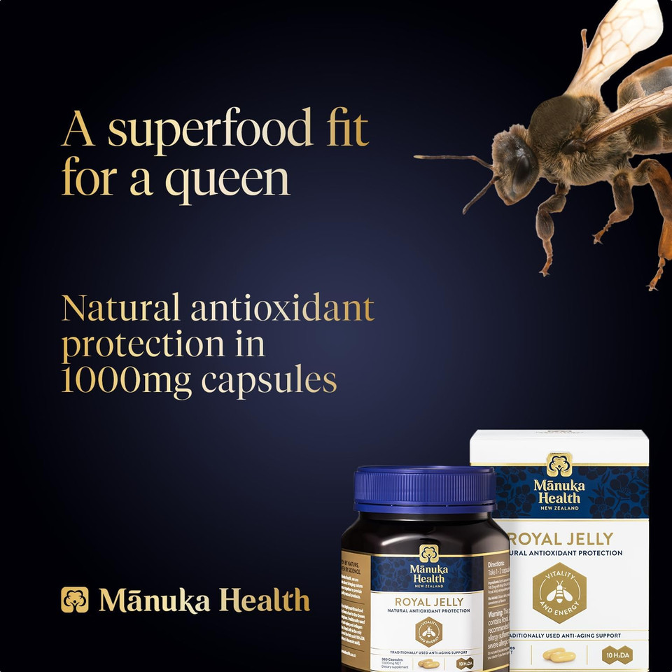 Manuka Health Royal Jelly Capsules, 1000Mg Net - 365 Count (6-Month Supply) - Traditional Anti Aging Supplement From New Zealand Manuka Health Royal Jelly Capsules, 1000Mg Net - 365 Count (6-Month Supply) - Traditional Anti Aging Supplement From New Zealand