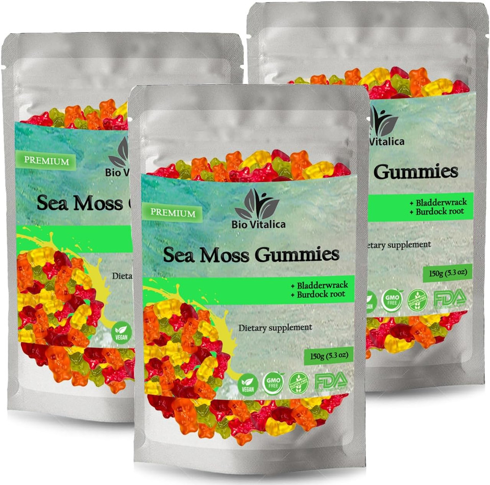 Sea Moss Gummies - Irish Sea Moss Raw Organic, Bladderwrack, Burdock Root. Contains Sea Moss Gel And Powder. Superfoods For Vegan, Keto And Dr Sebi Diet. Immune Boosting (3, Original) Sea Moss Gummies - Irish Sea Moss Raw Organic, Bladderwrack, Burdock Root. Contains Sea Moss Gel And Powder. Superfoods For Vegan, Keto And Dr Sebi Diet. Immune Boosting (3, Original)