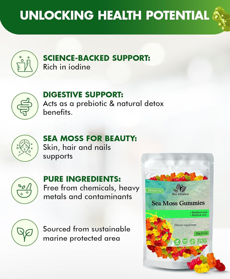 Sea Moss Gummies - Irish Sea Moss Raw Organic, Bladderwrack, Burdock Root. Contains Sea Moss Gel And Powder. Superfoods For Vegan, Keto And Dr Sebi Diet. Immune Boosting (3, Original) Sea Moss Gummies - Irish Sea Moss Raw Organic, Bladderwrack, Burdock Root. Contains Sea Moss Gel And Powder. Superfoods For Vegan, Keto And Dr Sebi Diet. Immune Boosting (3, Original)