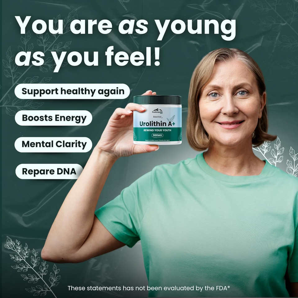 Rewind Urolithin A Supplement - Mitopure A+ Advanced Longevity Mitochondrial Nutrition Formula | Anti Aging Cellular Supplements For Men And Women - 60 Capsules To Reverse Timeline With Healthy Aging