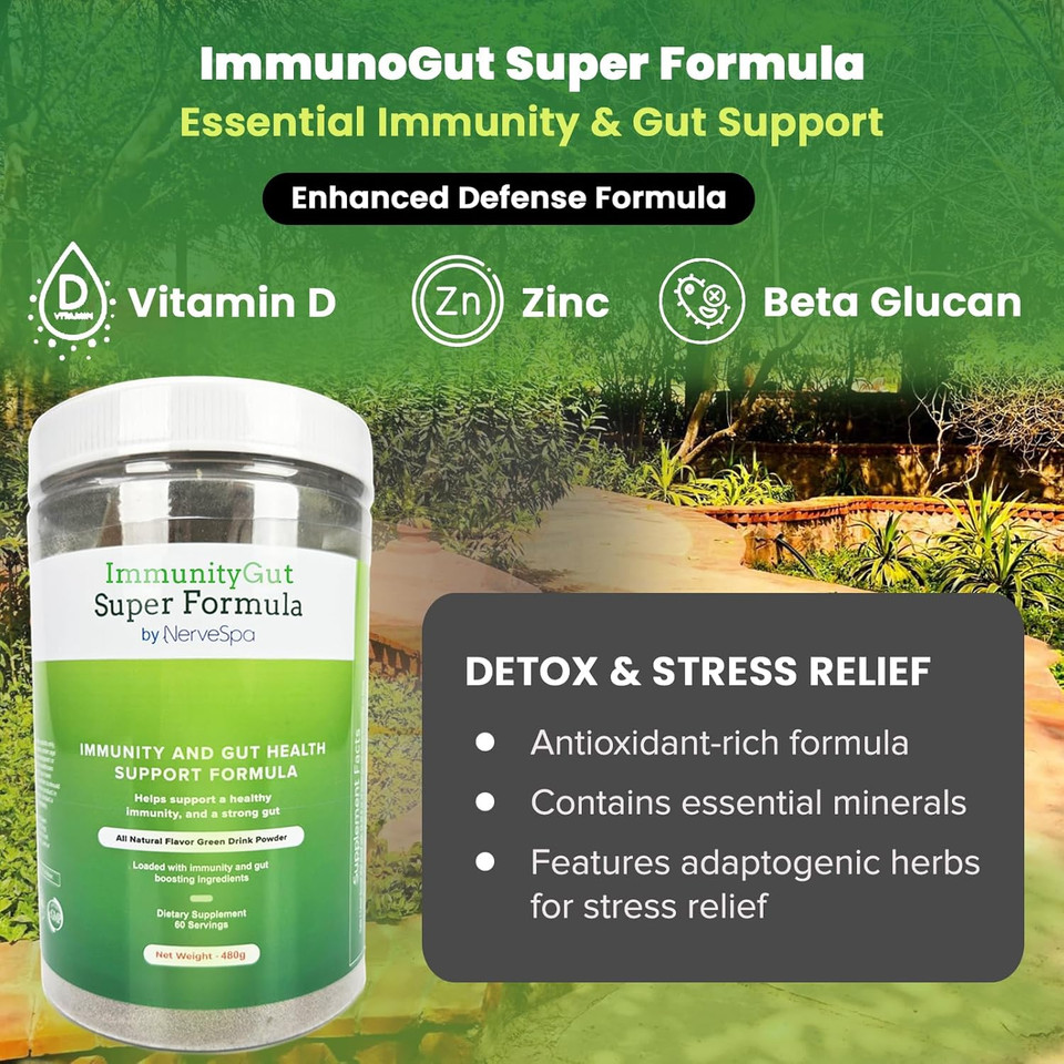 Immunogut Super Formula: Essential Immunity & Gut Support | Vitamin D, Zinc, Beta Glucan | Detox & Stress Relief | 480G Powder, 60 Servings Immunogut Super Formula: Essential Immunity & Gut Support | Vitamin D, Zinc, Beta Glucan | Detox & Stress Relief | 480G Powder, 60 Servings