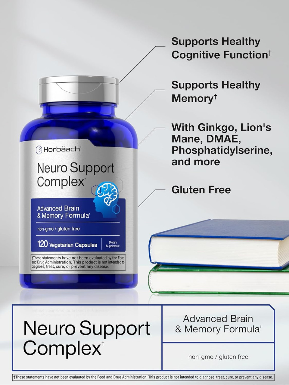 Horbäach Brain Supplement | 120 Capsules | With Phosphatidylserine & Dmae | Advanced Formula For Memory, Focus, Clarity | Vegetarian & Gluten Free | Neuro Support