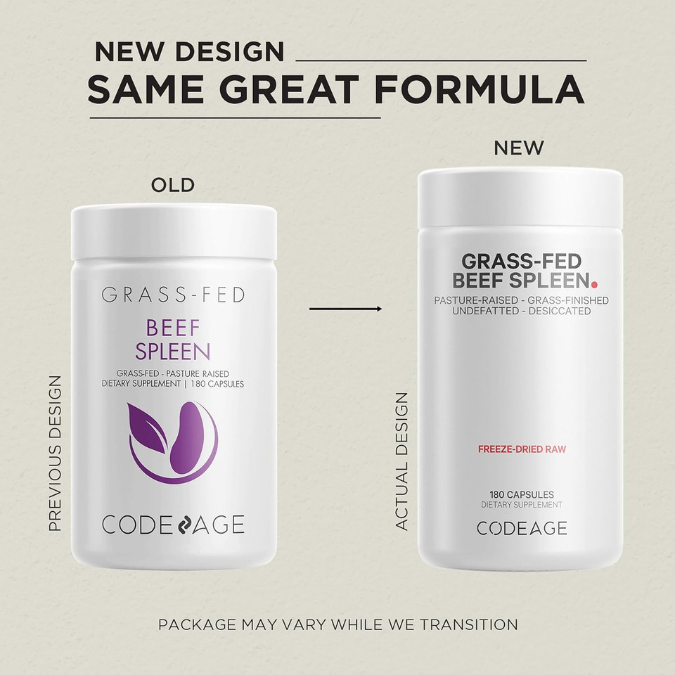 Codeage Grass Fed Beef Spleen Supplement - 2-Month Supply - Freeze Dried, Non-Defatted, Desiccated Bovine Pills Glandulars Meat  Pasture Raised Beef Vitamins For Spleen -180 Capsules Codeage Grass Fed Beef Spleen Supplement - 2-Month Supply - Freeze Dried, Non-Defatted, Desiccated Bovine Pills Glandulars Meat  Pasture Raised Beef Vitamins For Spleen -180 Capsules