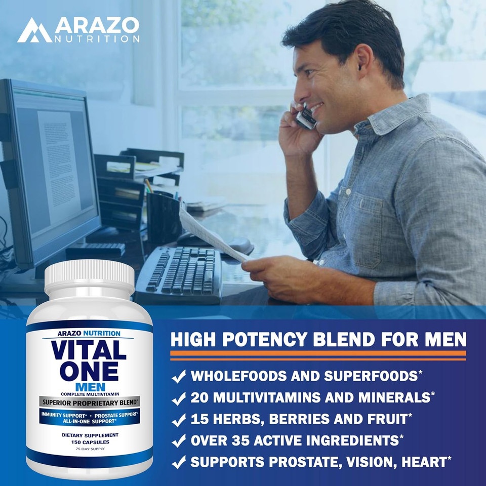 Arazo Nutrition Vital One Multivitamin For Men  Daily Wholefood Supplement - 150 Vegan Arazo Nutrition Vital One Multivitamin For Men  Daily Wholefood Supplement - 150 Vegan