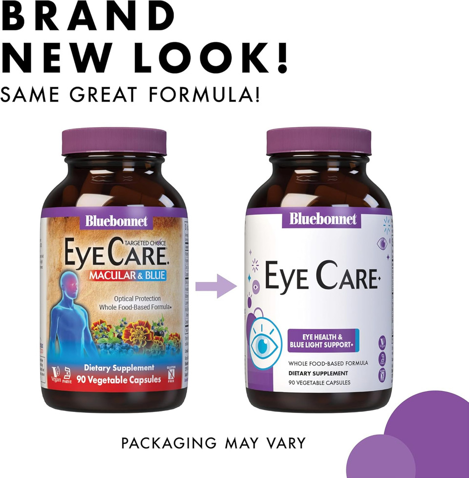 Bluebonnet Nutrition Eye Care Macular & Blue, Eye Health & Blue Light Support*, Vegan, Kosher-Certified, Gluten-Free, Dairy-Free, 60 Vegetable Capsules, 30 Servings Bluebonnet Nutrition Eye Care Macular & Blue, Eye Health & Blue Light Support*, Vegan, Kosher-Certified, Gluten-Free, Dairy-Free, 60 Vegetable Capsules, 30 Servings