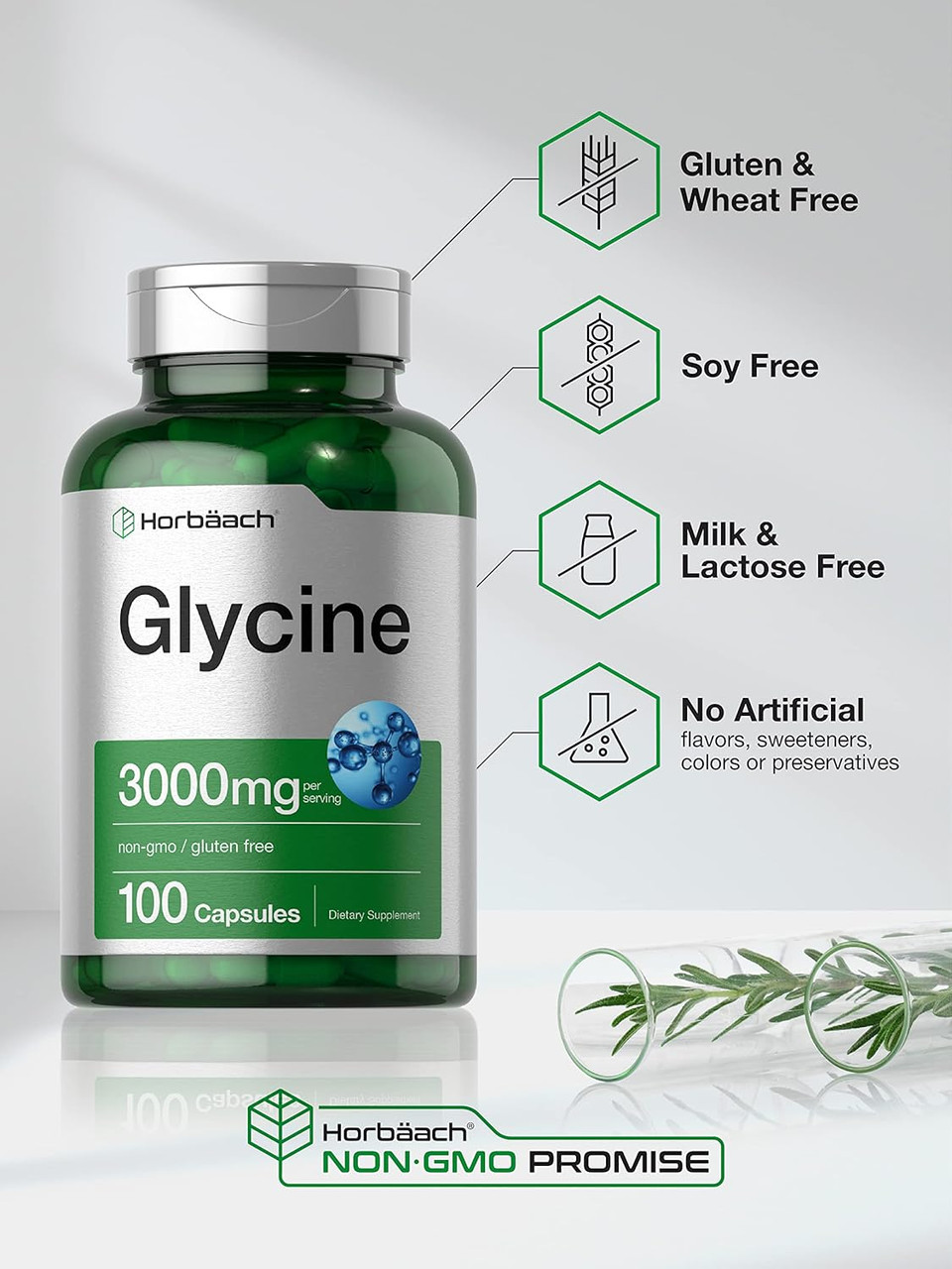 Horbäach Glycine 3000Mg Supplement | 100 Powder Capsules | Non-Gmo, Gluten Free