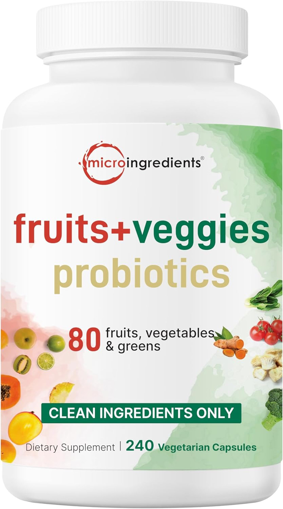 Fruits And Veggies Supplement With Probiotics, 240 Vegetarian Capsules | Balance Of Natural 80 Fruits & Veggies Superfood Blend | Fresh Super Greens With Probiotic For Immune & Digestive Health