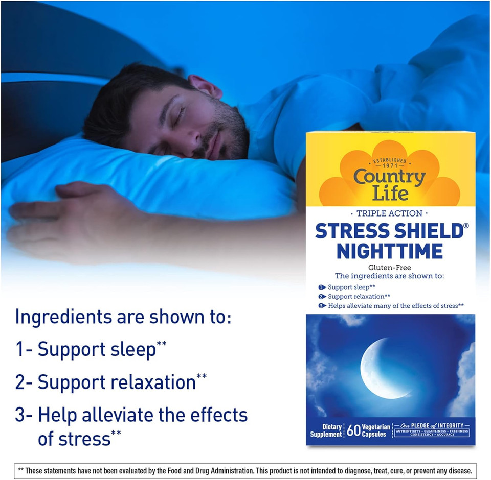 Country Life - Triple-Action Stress Shield Nighttime - 60 Vegetarian Capsules