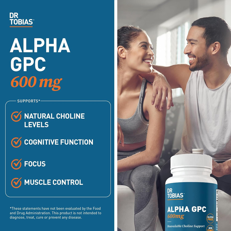 Dr. Tobias Alpha Gpc 600Mg Per Serving - Bioavailable Choline Supplements For Brain, Memory And Focus - Premium Nootropic Alpha Gpc Choline Supplement, Vegan, Non-Gmo, 60 Capsules, 30 Servings