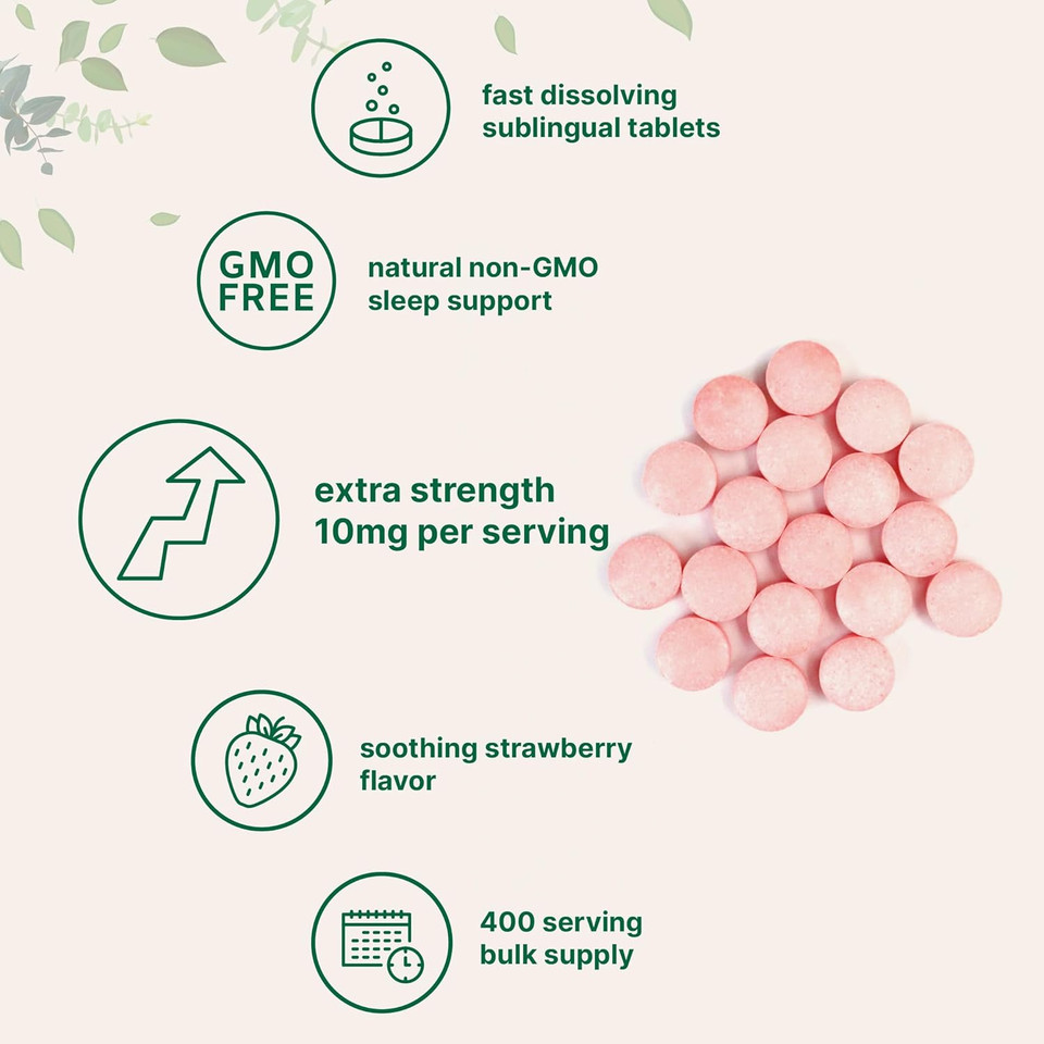 Micro Ingredients Melatonin 10Mg, 400 Tablets | Natural Strawberry Flavor | Fast Dissolve | No Drug | Vegetarian Friendly | Non-Gmo, No Gluten, Sugar Free