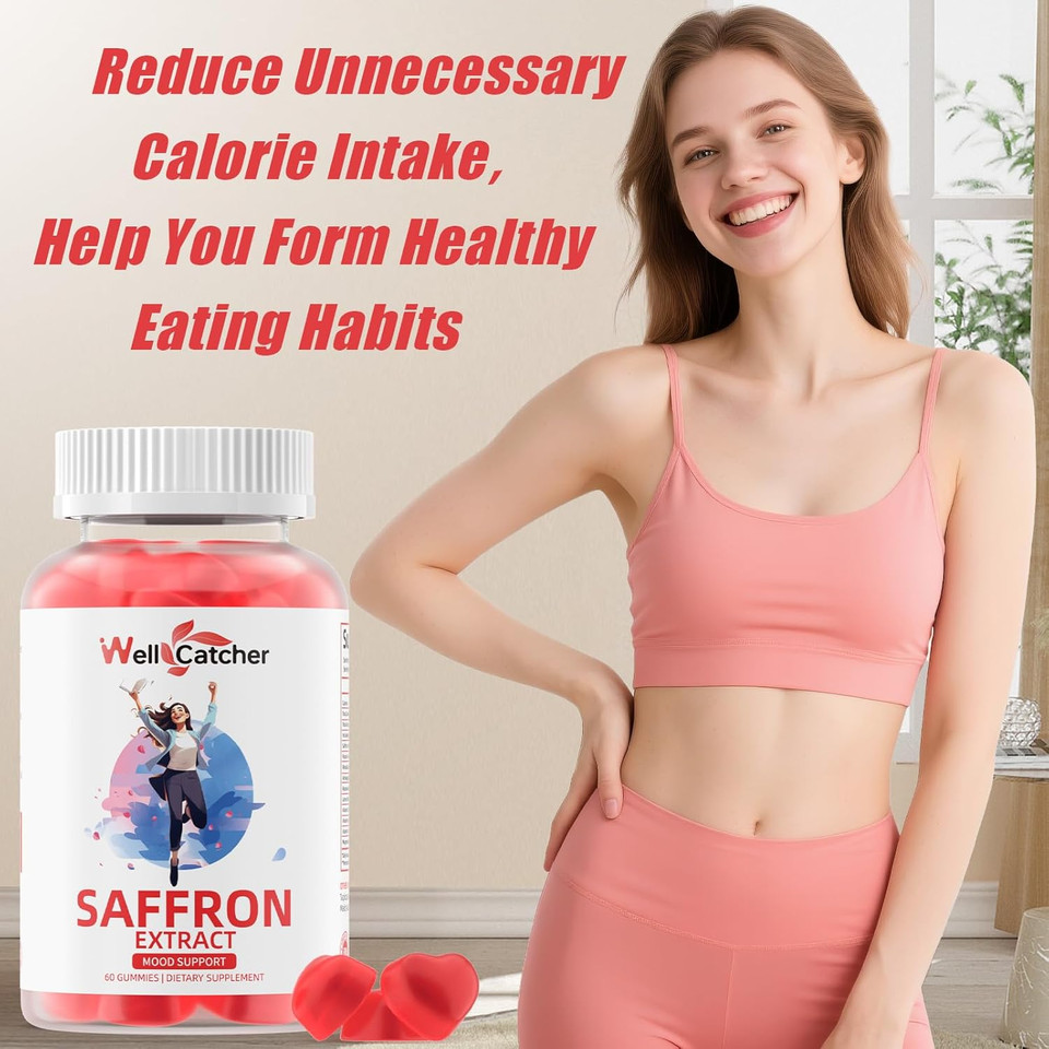 Saffron Gummies For Adults Kids - Organic Saffron Extract Supplement For Men Women Sugar Free For Mood Balance Support Better Sleep Metabolism With Vitamins Non Gmo Strawberry Flavored 30 Days Supply