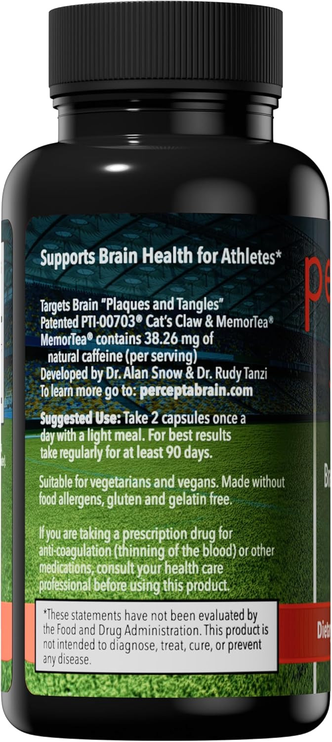 Percepta Sport Brain Supplement For Athletes - Natural Plant-Based Brain Health Supplement - Enhances Performance, Focus, Concentration, And Energy - 30 Day Supply