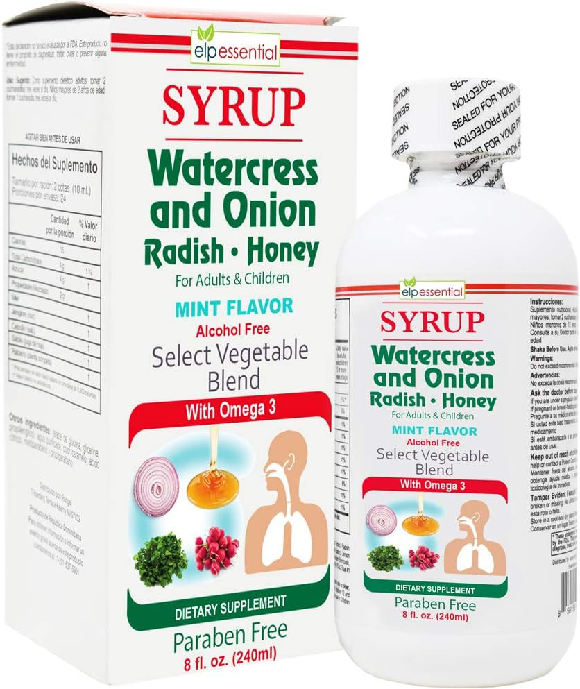 Jarabe Berro Y Cebolla Rabano - Miel 8 Oz Watercress And Onion Radish - Honey Syrup, With Omega 3