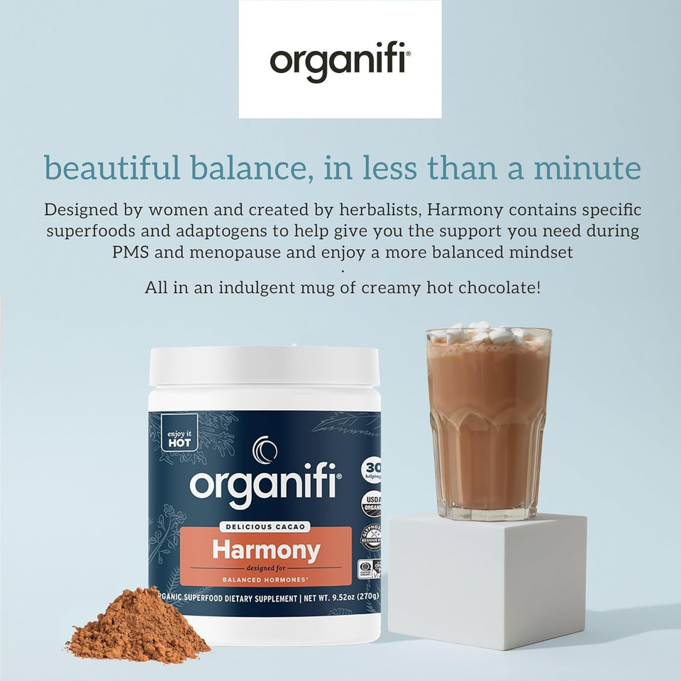 Organifi Harmony - Hormone Support - Eases Pms Symptoms - Energizes You - Regulates Menstrual Cycle - Best Served Hot - Gluten Free And Vegan Cacao Powder, 30 Servings Organifi Harmony - Hormone Support - Eases Pms Symptoms - Energizes You - Regulates Menstrual Cycle - Best Served Hot - Gluten Free And Vegan Cacao Powder, 30 Servings