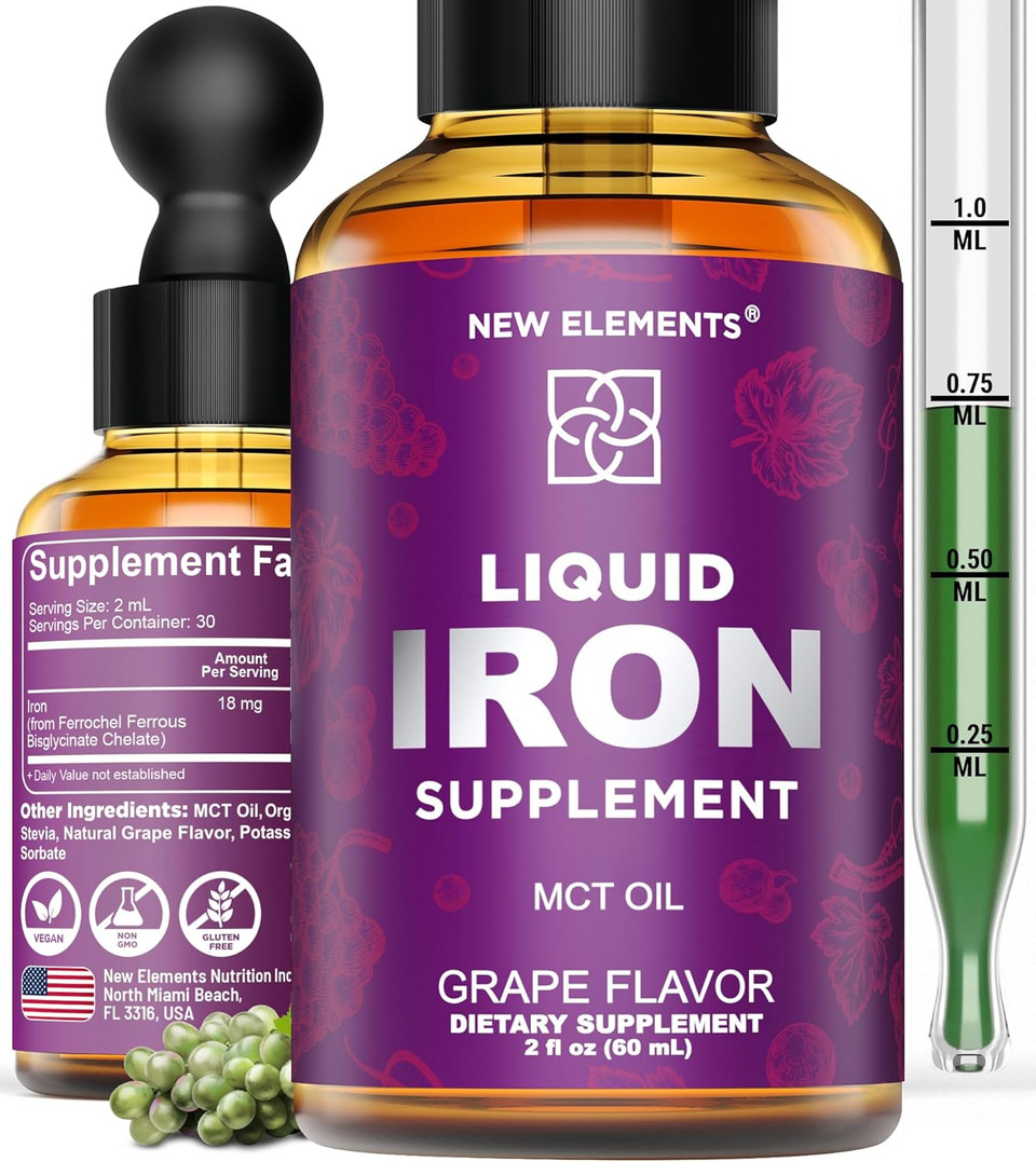 Iron Supplement For Women & Men Free Blood Builder, Iron Vitamin For Anemia | Liquid Iron Drops For Adults With Mct Oil, Natural Grape Flavor, Faster Absorption & Immune Support, 2 Fl Oz