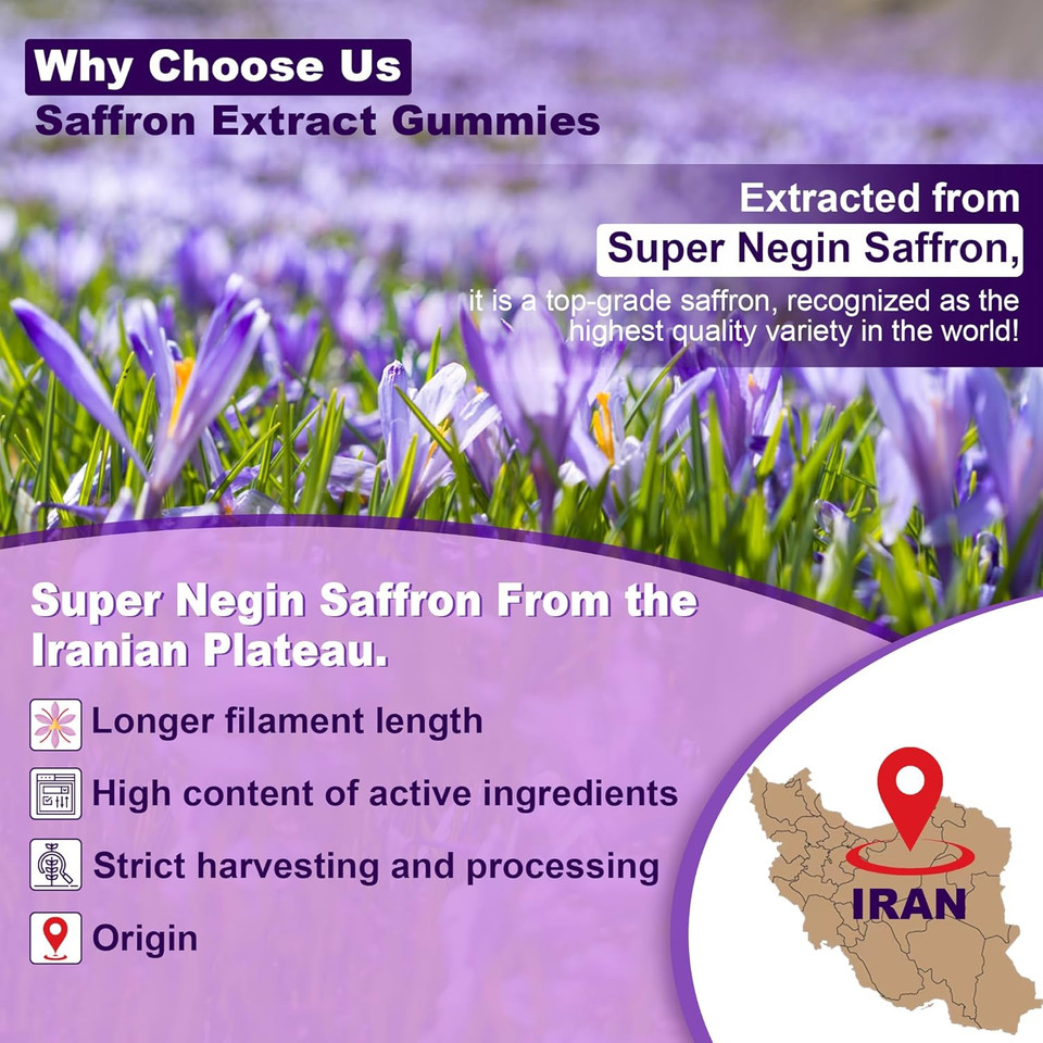 Saffron With Magnesium Glycinate Gummies, 2 Months Supply -Sugar Free Magnesium 400/200Mg W/Saffron,Rhodiola,Rosemary, B6,B12,D3 For S-Leep, Calm,Focus, Relax, Nerve, Melatonin Free Gummies