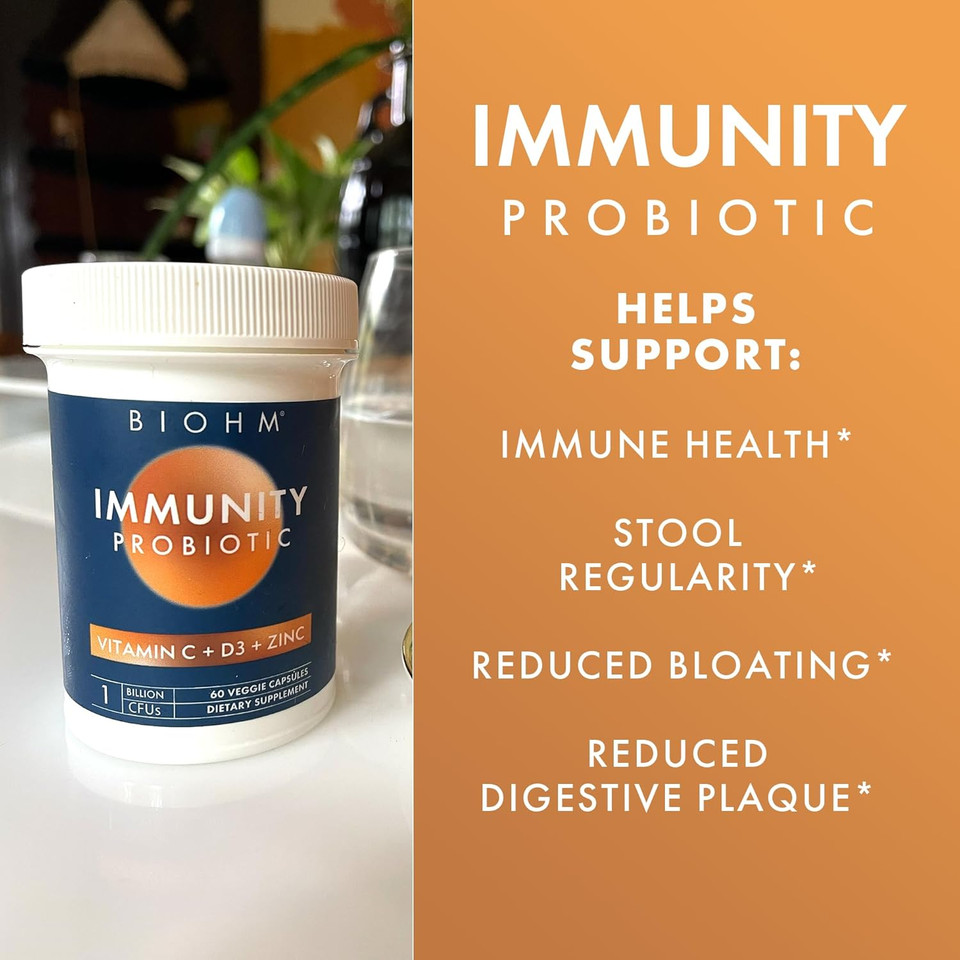 Biohm Immunity Probiotic With Vitamin C, D3 & Zinc, 1 Billion Cfu (60 Capsules) Daily Probiotics For Women & Men, Digestive Health & Immune Support, Vegan, Gluten-Free And Non-Gmo Biohm Immunity Probiotic With Vitamin C, D3 & Zinc, 1 Billion Cfu (60 Capsules) Daily Probiotics For Women & Men, Digestive Health & Immune Support, Vegan, Gluten-Free And Non-Gmo