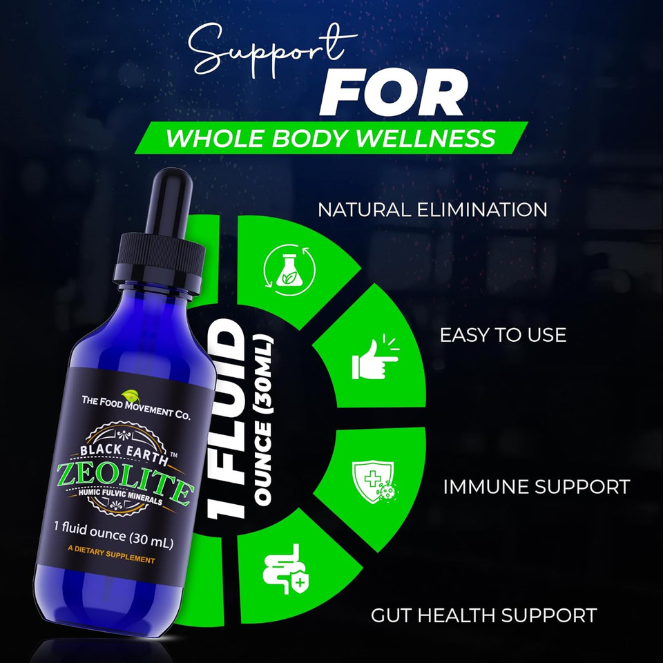 Black Earth Zeolite With Humic Fulvic Acids Trace Minerals For Adults And Kids For Detox, Gut Health And Immune Support - 1Oz Liquid Drops Supplement