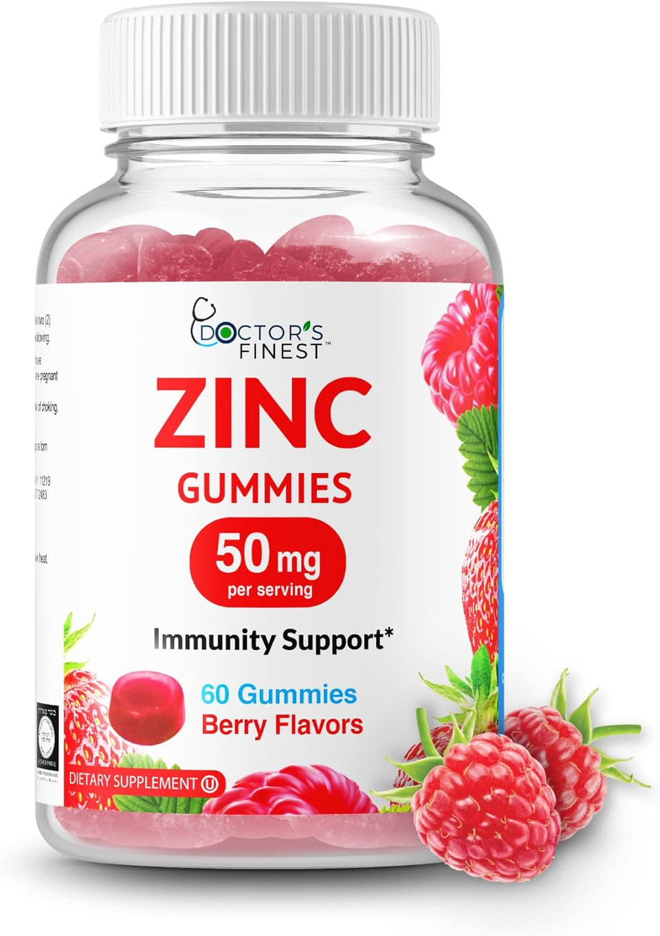 Zinc 50Mg Gummies  Vegetarian, Gmo Free & Gluten Free Vitamin  Great Tasting Berry Flavor Pectin Chews  Adult Dietary Supplement  60 Count [30 Doses]