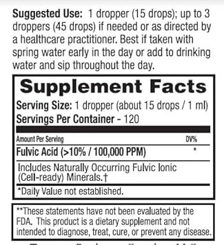 Dr. Tennant'S Fulvic Super-Concentrate Liquid | Enhances Cellular Energy & Detoxification | Provides Essential Trace Minerals | 120-Day Supply