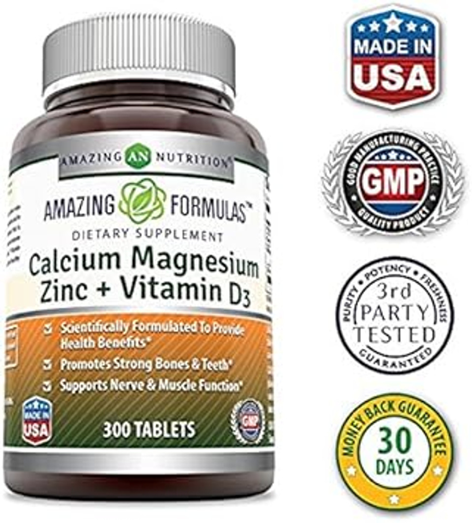 Amazing Formulas Calcium Magnesium Zinc + D3 Supplement | 150 Tablets | Non-Gmo | Gluten-Free | Made In Usa Amazing Formulas Calcium Magnesium Zinc + D3 Supplement | 150 Tablets | Non-Gmo | Gluten-Free | Made In Usa