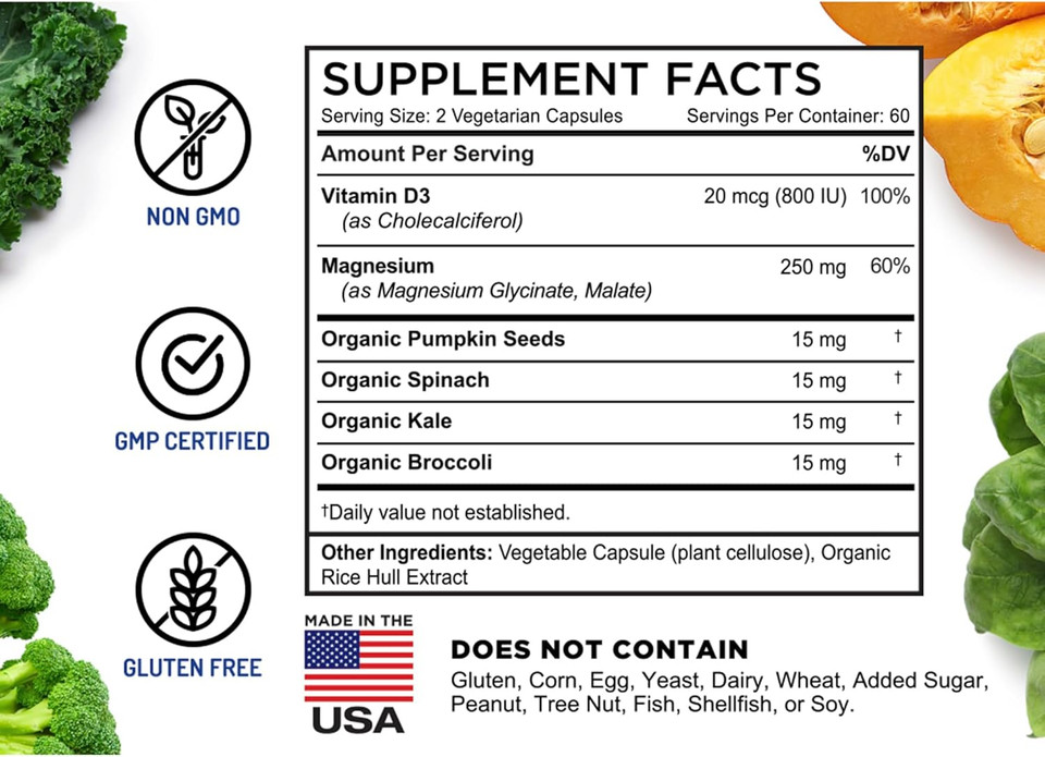 Farmhaven Magnesium Glycinate & Malate Complex W/Vitamin D3, 100% Chelated For Max Absorption- Bone Health, Nerves, Muscles, 240 Capsules, 120 Days Farmhaven Magnesium Glycinate & Malate Complex W/Vitamin D3, 100% Chelated For Max Absorption- Bone Health, Nerves, Muscles, 240 Capsules, 120 Days