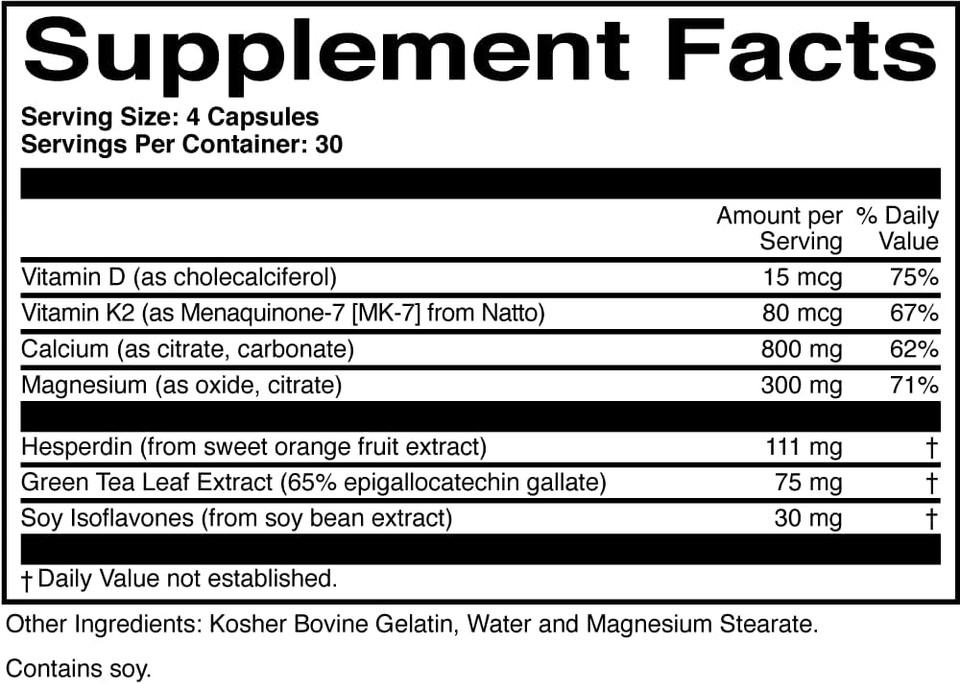 Boneprotect  Advanced Bone Health Supplement With Calcium Citrate, Vitamin D3, K2 (Mk-7), Magnesium And Antioxidants  Supports Bone Density, Heart And Colon Health  120 Capsules