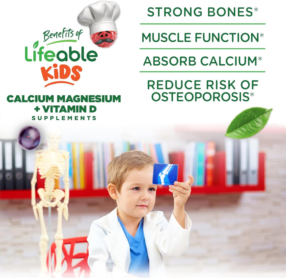 Lifeable Kids Calcium Magnesium And Vitamin D Gummies | Great Tasting Kids Calcium Gummies | For Tooth And Bone Health | Bone Strength Supplements For Kids | 90 Gummies