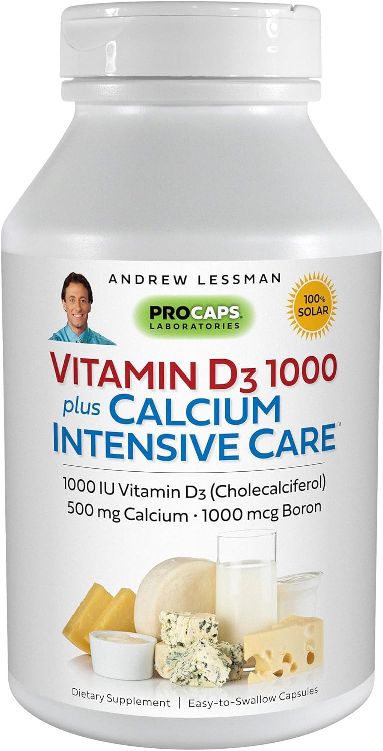 Andrew Lessman Vitamin D3 1000 Plus Calcium Intensive Care 180 Capsules - Essential For Calcium Absorption, Supports Bone Health, Healthy Muscle Function. Gentle, Easy-To-Absorb. No Additives