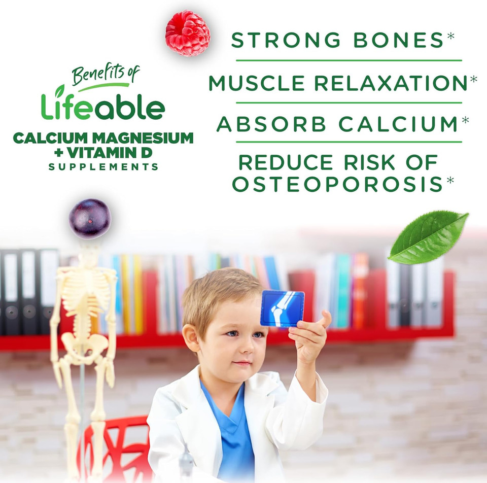 Lifeable Kids Calcium Magnesium Zinc Gummies | Calcium With Vitamin D3 | Great Tasting Calcium Supplements For Kids | Calcium Gummies For Bone Health | 90 Gummies