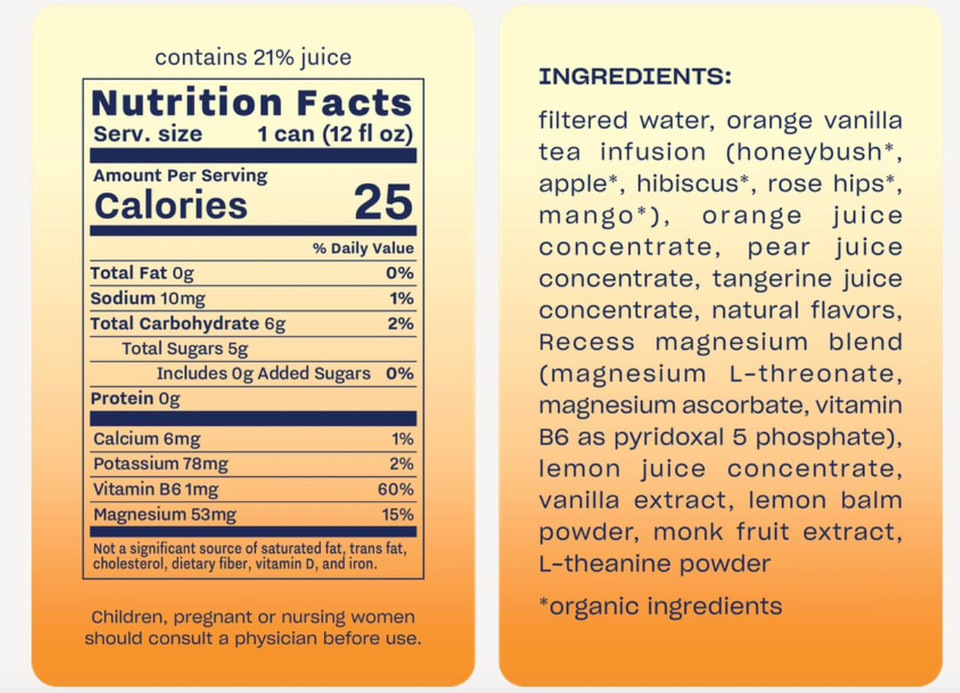 Recess Mood Magnesium & Adaptogen Drink, Relaxation Beverage, 12 Ounce (Blood Orange, 12 Pack) Recess Mood Magnesium & Adaptogen Drink, Relaxation Beverage, 12 Ounce (Blood Orange, 12 Pack)