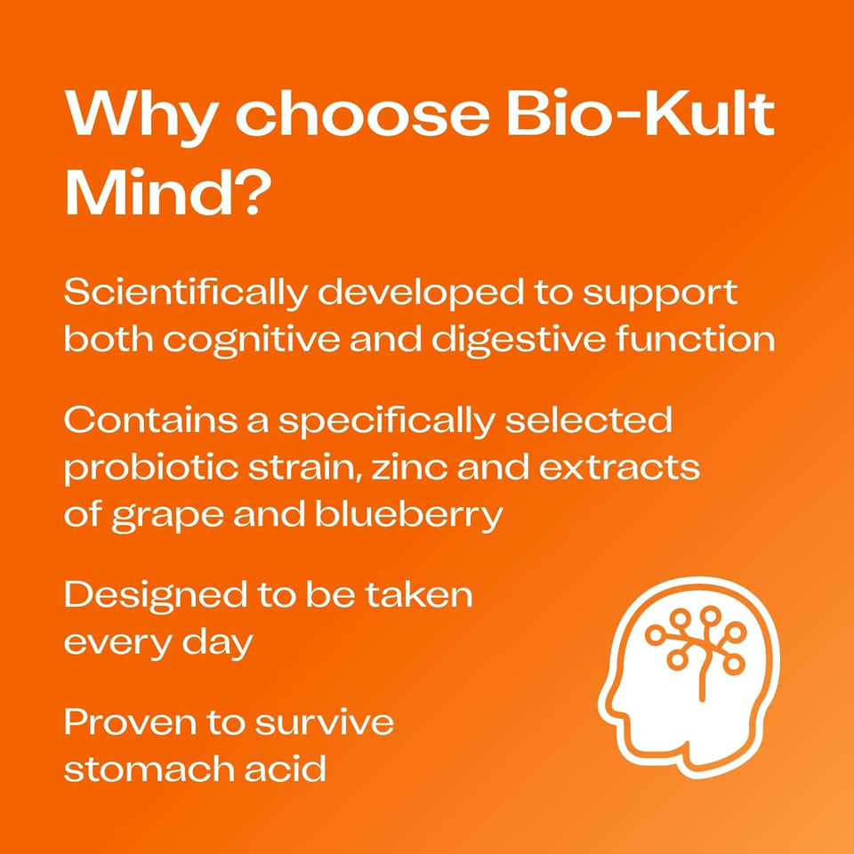 Bio-Kult Mind | Bacillus + Zinc, Grape & Blueberry Extracts | Brain & Gut Support | Cognitive Function | 60 Capsules