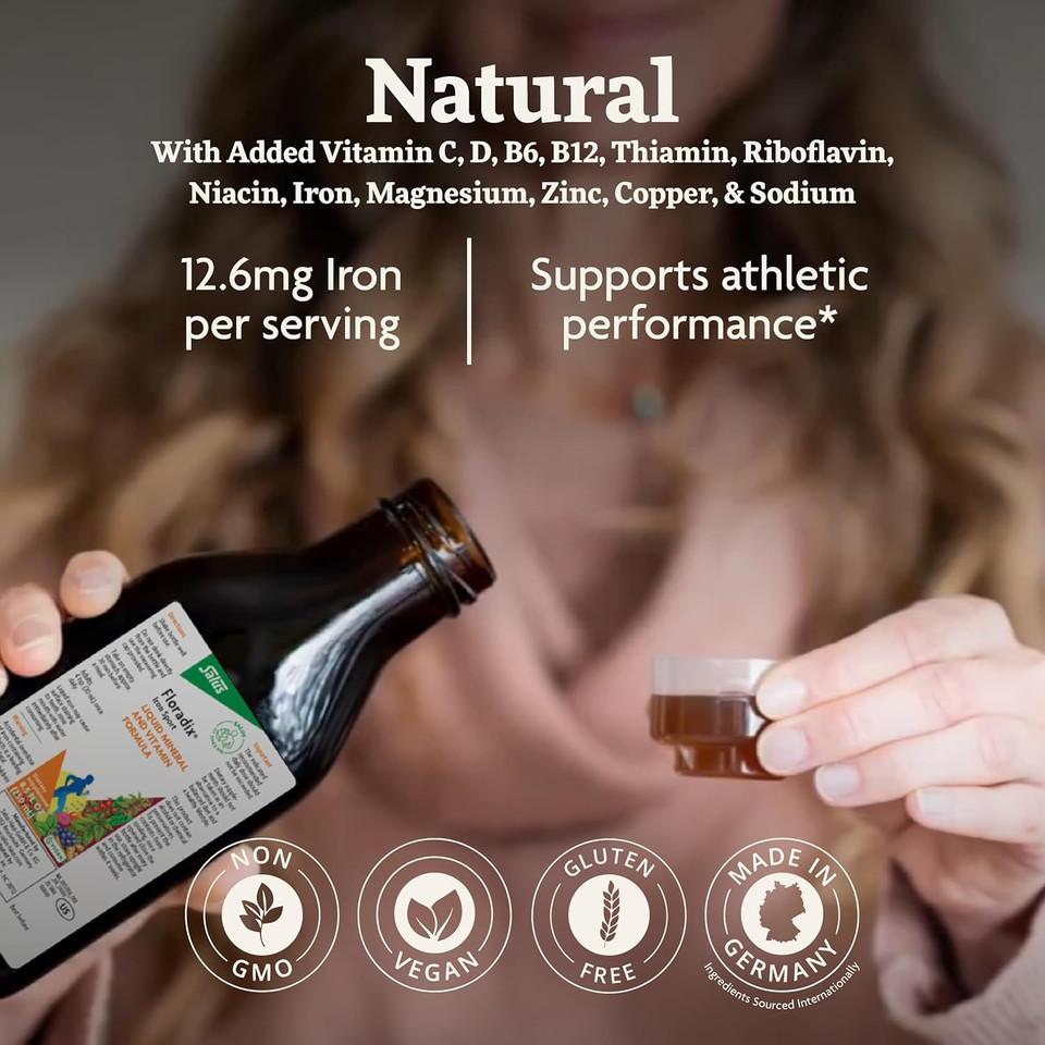 Floradix Iron Sport Liquid Mineral & Vitamin Formula - Daily Vitamin For Nutritional & Energy Support* - Sports Nutrition With Iron, B Vitamins & More - Vegan & Non-Gmo - 8.5 Fl Oz