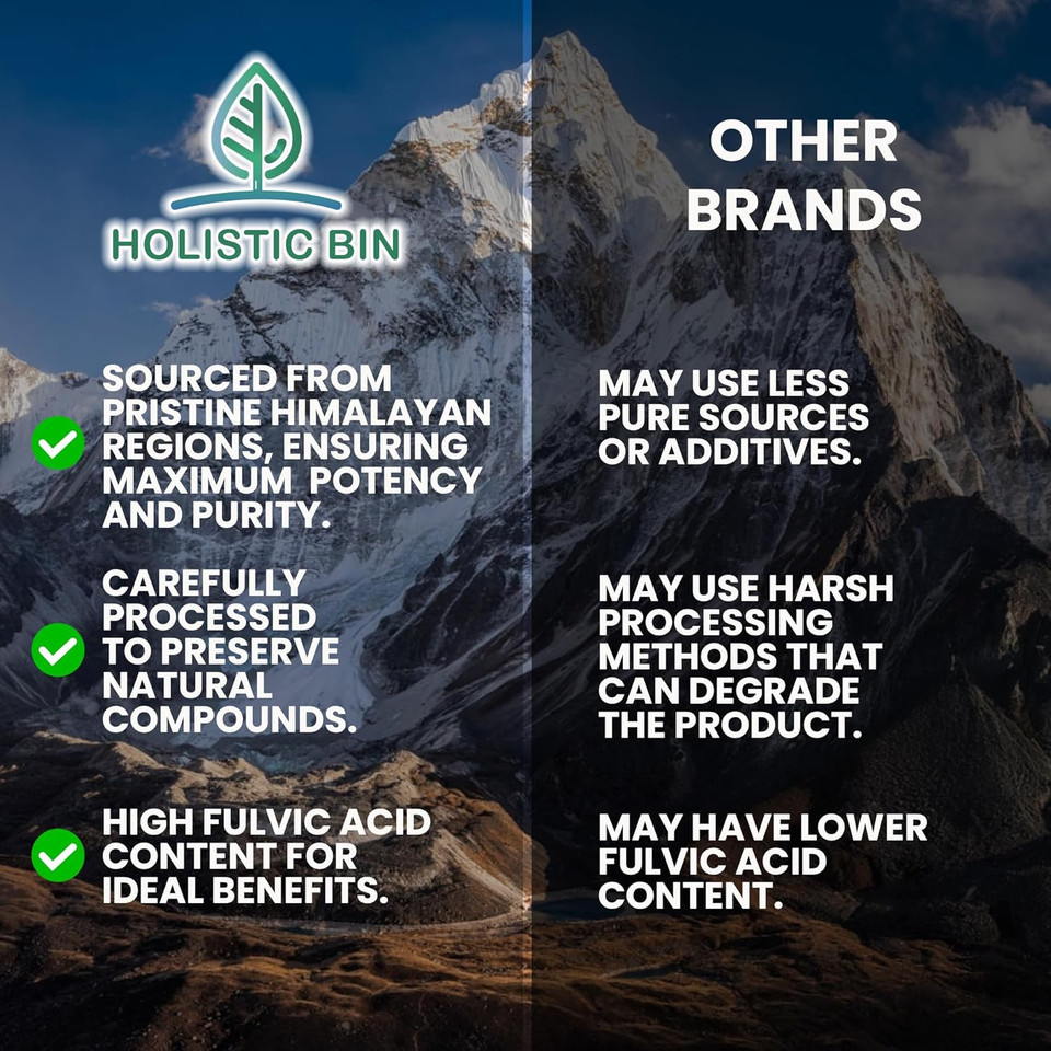 Holistic Bin Shilajit Resin - Himalayan Fulvic & Trace - Black Platinum Resin - Shilajit Extract - Mix Into Liquids - Serving Spoon Included - 10G