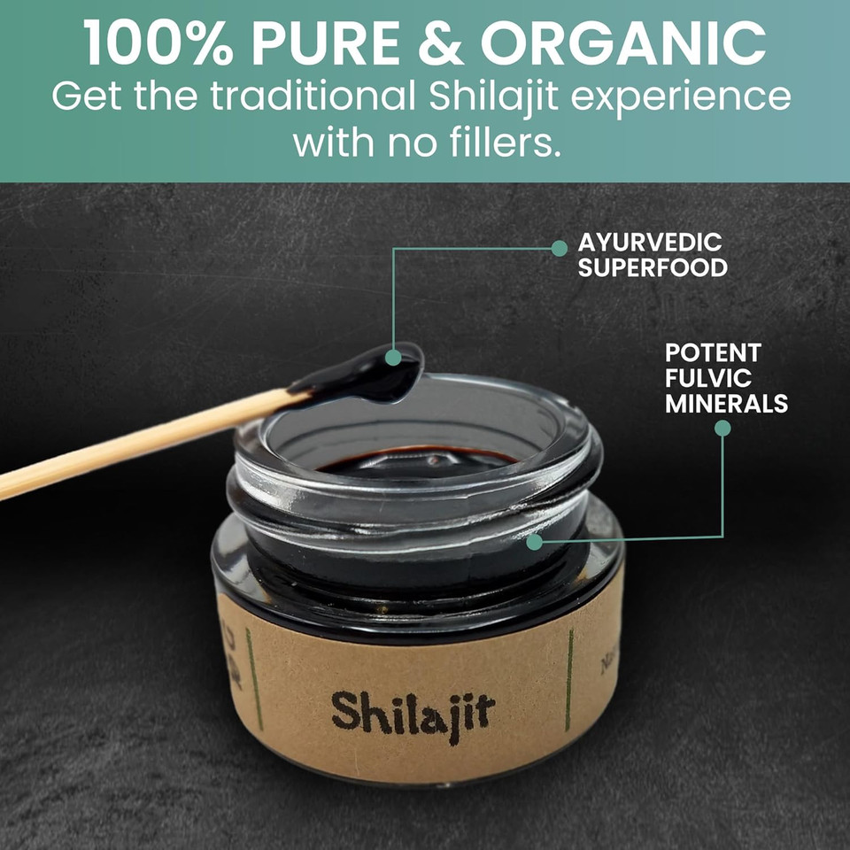 Holistic Bin Shilajit Resin - Himalayan Fulvic & Trace - Black Platinum Resin - Shilajit Extract - Mix Into Liquids - Serving Spoon Included - 10G