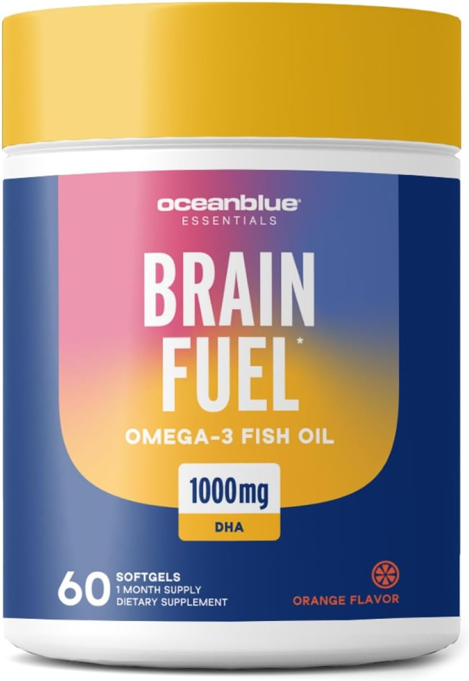 Oceanblue Essentials Brain Fuel  60Ct  Burpless Fish Oil  High Potency Omega 3 Dha Supplement For Brain And Eye Support 1000 Mg  Tasty Orange Flavor  1 Month Supply