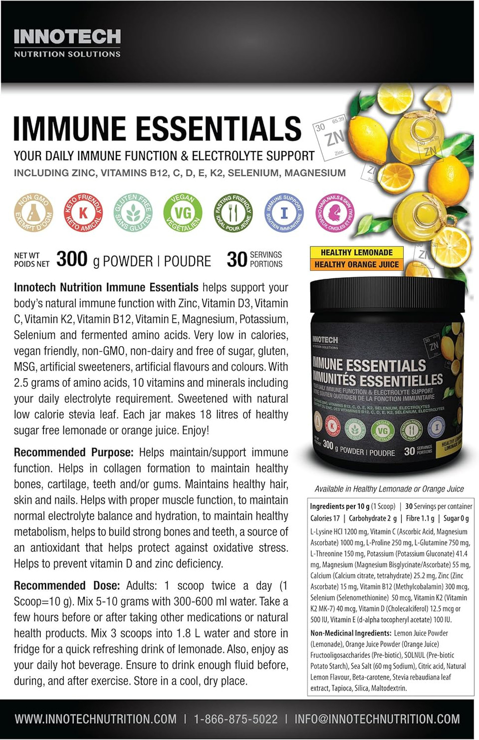 Innotech Nutrition Solutions Immune Essentials, 300 Gram - Lemon Flavour