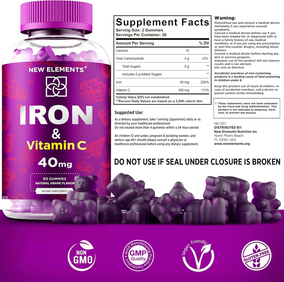 Iron Gummies 40Mg With Vitamin C 100Mg  Best Iron Supplement For Women, Men & Adults  Free Blood Builder For Anemia  Immune Support & Energy Booster | Fruit Pectin | Vegan | Non-Gmo Iron Gummies 40Mg With Vitamin C 100Mg  Best Iron Supplement For Women, Men & Adults  Free Blood Builder For Anemia  Immune Support & Energy Booster | Fruit Pectin | Vegan | Non-Gmo