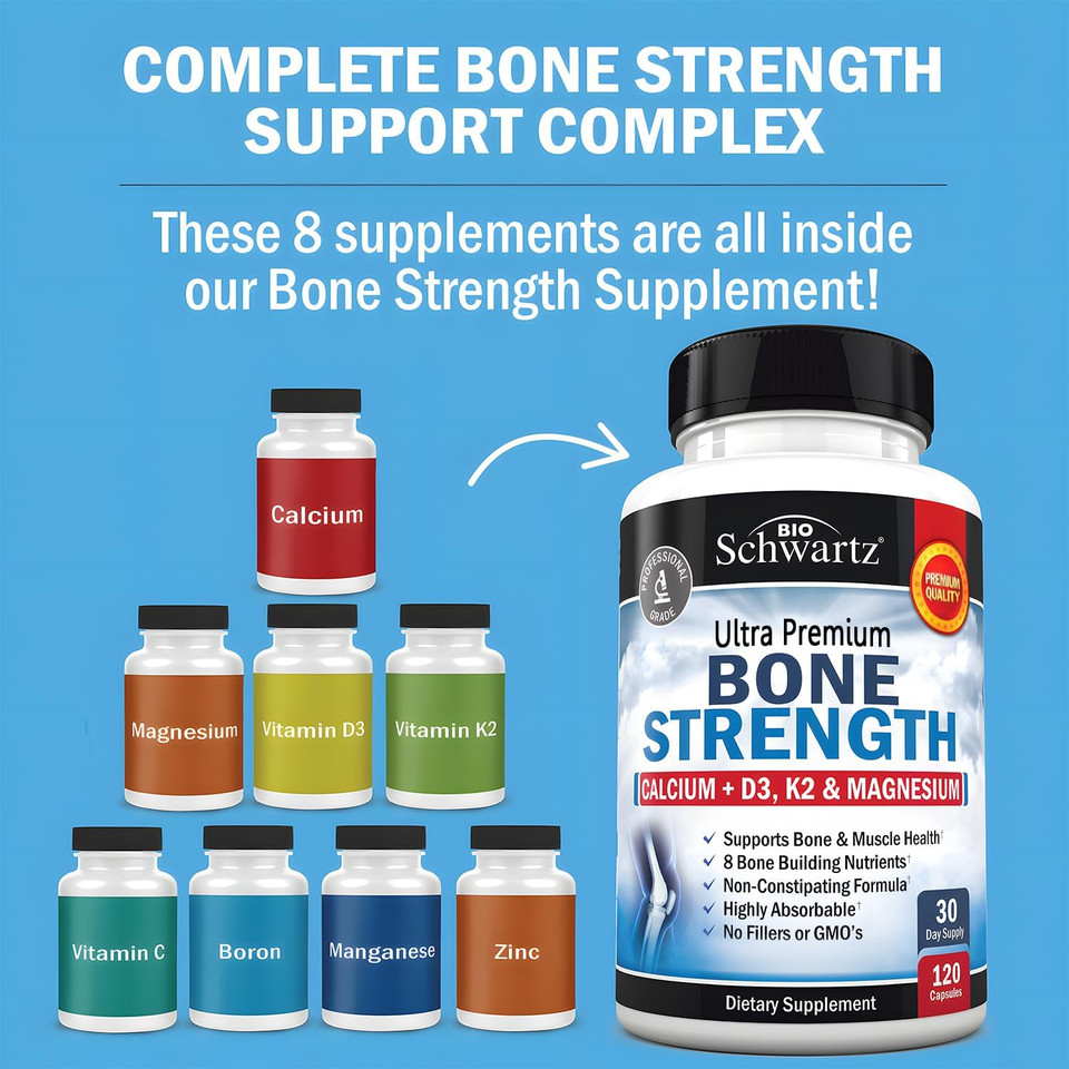 High Absorption Bone Strength Supplement - Gentle Non-Constipating Bone Health Supplement For Women & Men With 9-In-1 Complex With Calcium Magnesium Zinc D3 K2 & More - 3Rd Party Tested - 1 Month